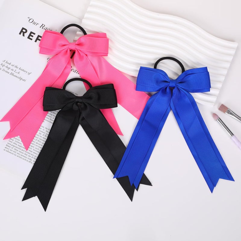 Hipcheer 16pcs Collegiate Style Cheer hair Bows for Girls, Long Tail Skinny Cheer Bow Ponytail Holder Handmade Bows for Girls Teens Softball Cheerleader Sports (Black) - Image 3